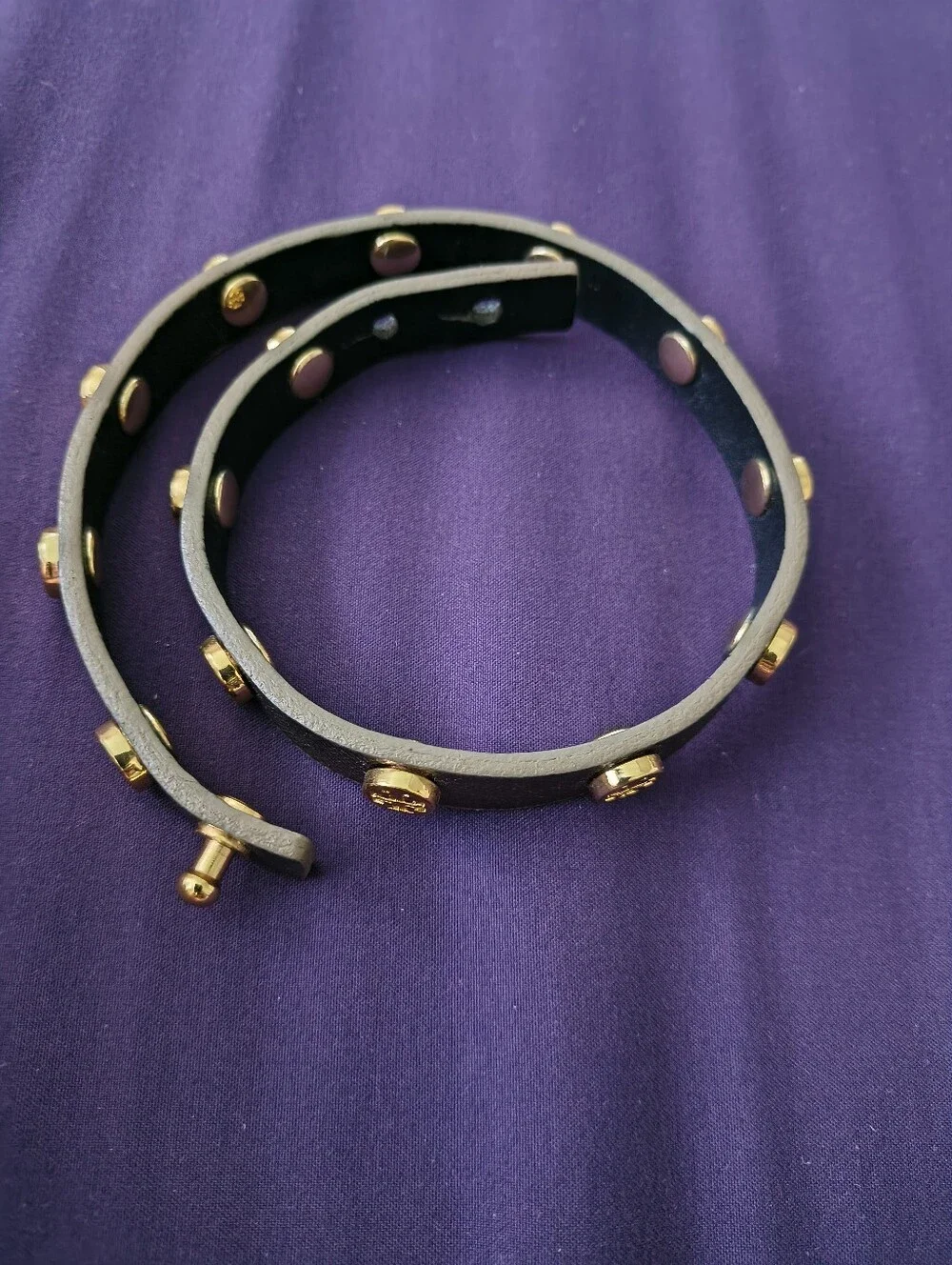 Tory Burch Leather Double Wrap Bracelet With Gold Plated Logo Studs